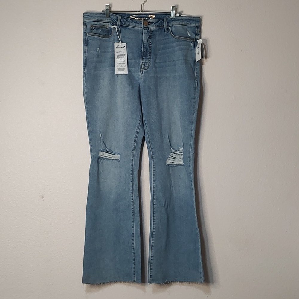 Seven Felicity High Rise Slim Flare Distressed & Raw Hem Blue Jeans Size 16 - Picture 4 of 8